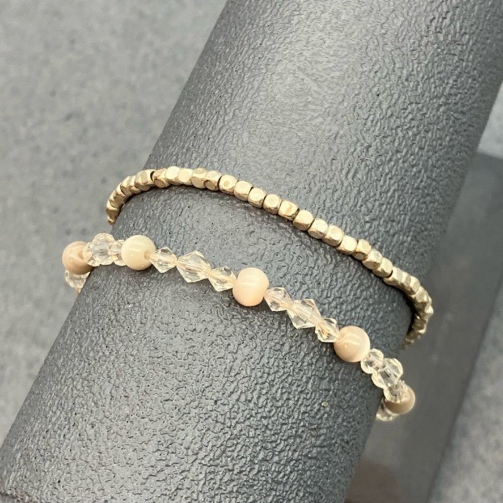 Bracelet Lot Stretch Silver Organic Clear White Moonstone Faceted Soft Girl BoHo